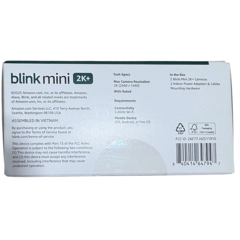 NEW 2 PACK Blink Mini 2k+ Cameras Indoor/Outdoor Plug-in 2K Video WHITE gallery