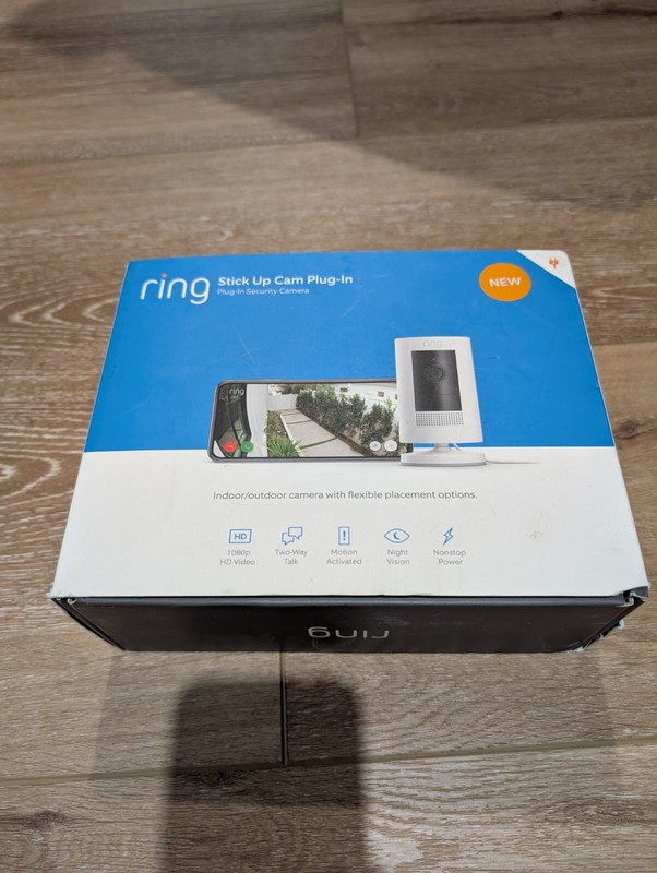 RING New w/ Open Box: STICK UP CAM Plug-In, Nonstop Indoor/Outdoor Camera 1080p