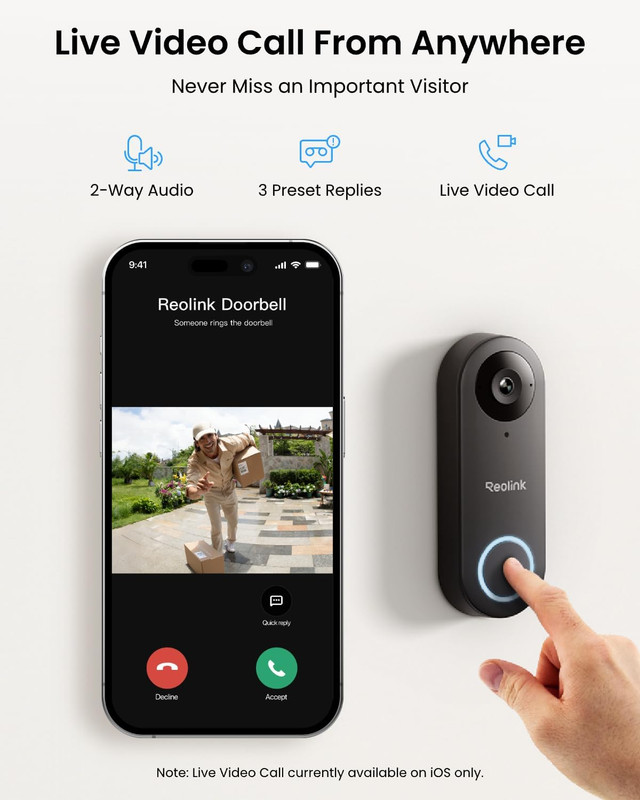 REOLINK Video Doorbell Wifi Camera - Wired 2K Outdoor, 5G&2.4G Wifi, 4:3 Wide Vi gallery