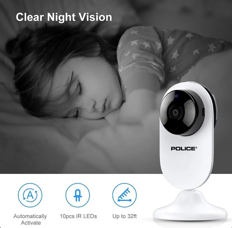 POLICE WiFi Indoor Smart Home Camera with Night Vision Motion Sensor Sound App gallery