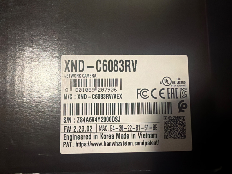 Hanwha Techwin 2MP IR Indoor Vandal Dome AI Camera, XND-C6083RV