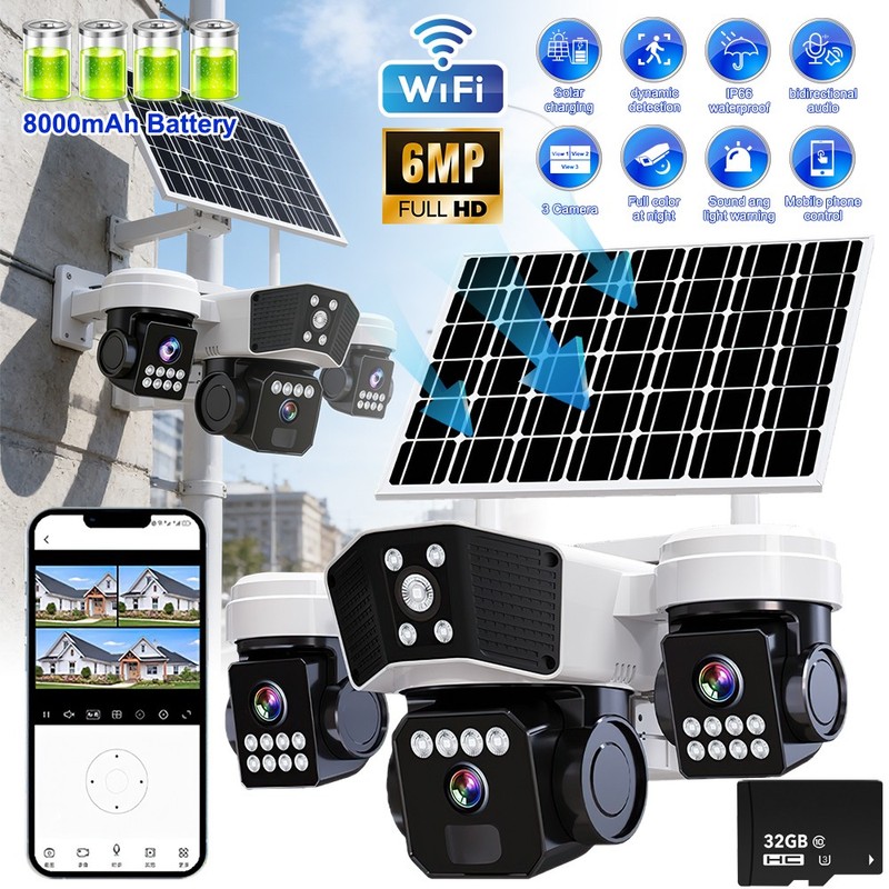 6MP Solar WiFi Security Cameras Outdoor Night Vision 2-Way Audio Surveillance