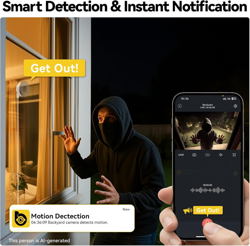 Window Camera 2 Pack, 4MP Indoor Camera with Phone App, Dual-Band Wifi 6 Cameras gallery