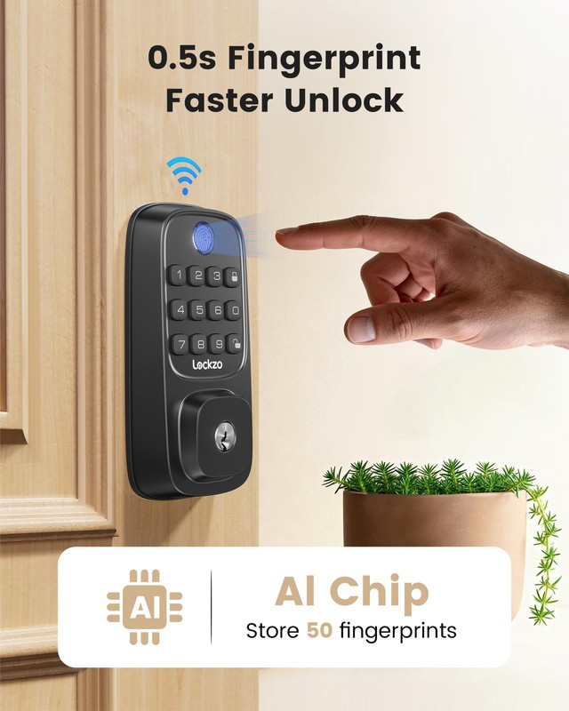 Smart Deadbolt Lock Fingerprint with 2 Lever Handles, Keyless Entry Black gallery