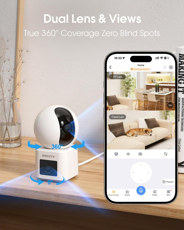 Dual Lens Indoor , 2.5K WiFi 6 Pet with App, 360° Dog for Home , 5GHz Wireles... gallery