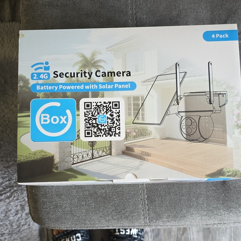 Box DQ201 2K Wireless Wi-Fi Outdoor Battery Solar Security Camera 4 Pack White