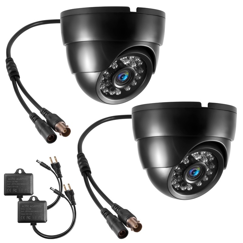 2 Pack 5-in-1 Black Security Camera 5MP Full Color Weatherproof Surveillance Cam