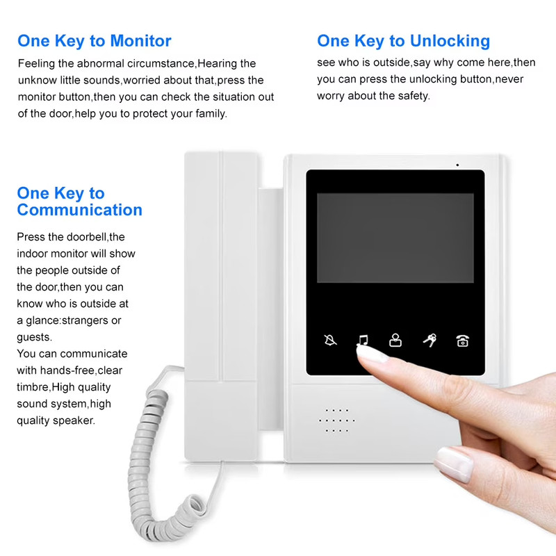 4.3 Inch Doorbell Video Camera Wired Touch Monitor Intercom Waterproof IR Night gallery
