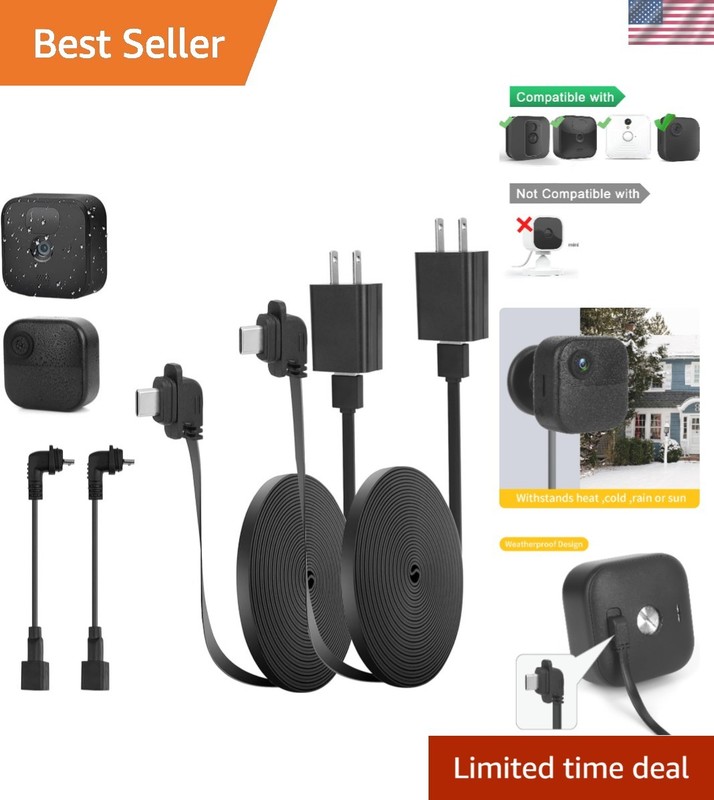 25ft Flat Outdoor Power Cable for Blink 4/XT3/XT2 – Continuous Power Supply
