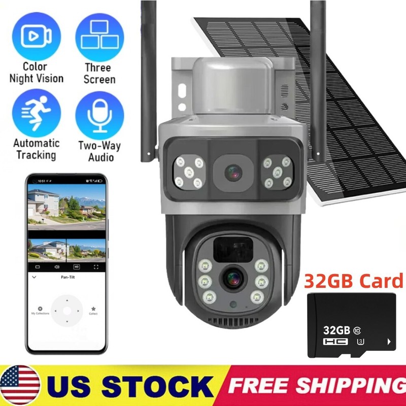 Wireless Solar Battery Security Camera Powered Wifi Outdoor Home System Rotating