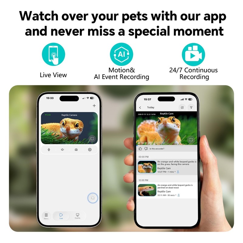 2K AI Reptile Aquarium Camera with Close-Focus Lens for Fish Tank & Terrarium gallery