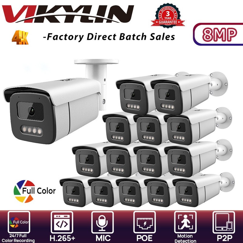 VIKYLIN 24h Color Bullet POE Onvif Ethernet 8MP Security camera Mic Outdoor Lot
