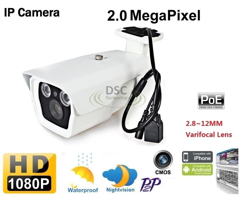 Real-time Full HD 1080P 2.0Megapixel PoE CCTV Waterproof 2.8-12mm Varifocal Lens