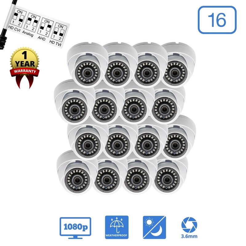 1080p HD 2.4MP Indoor Outdoor Dome Security Surveillance Cameras – 16 Pack