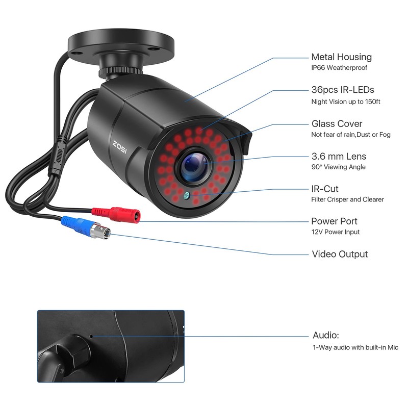 ZOSI 1080p HD-TVI Home Security Camera with Audio,Built-in Mic,Night Vision,1... gallery