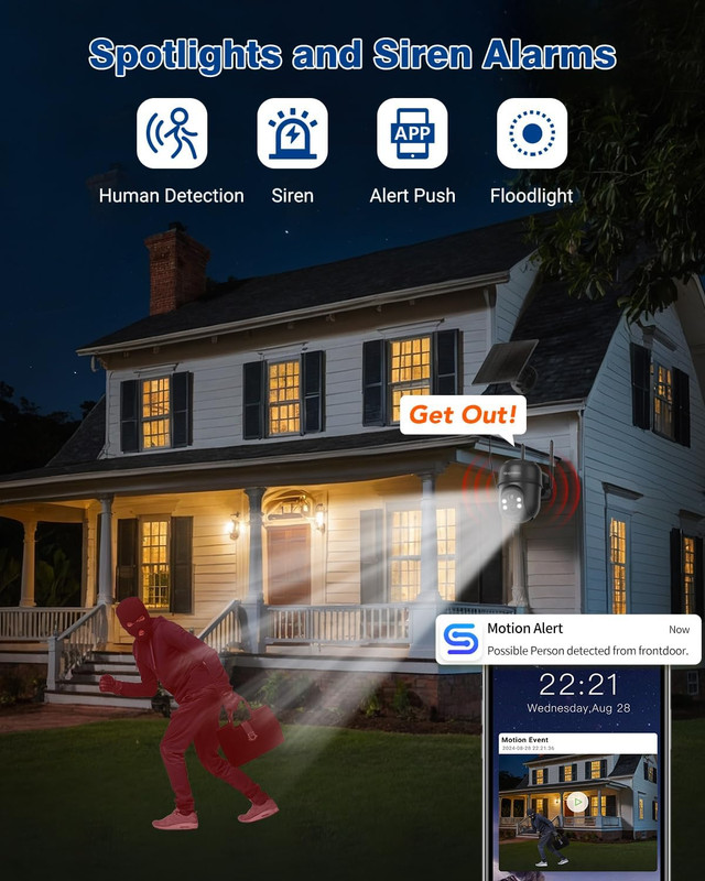 2K Solar Security Cameras Wireless Outdoor 2 Pack, 360°PTZ Battery Powered Outdo gallery