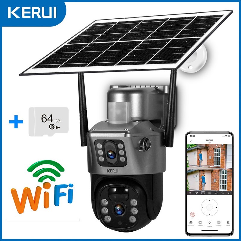 4MP Dual Lens WiFi Solar Camera Wireless Outdoor CCTV PTZ Home Security System