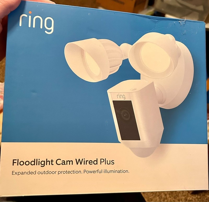 Ring Floodlight Cam Wired Plus Surveillance Camera – White. New and Sealed