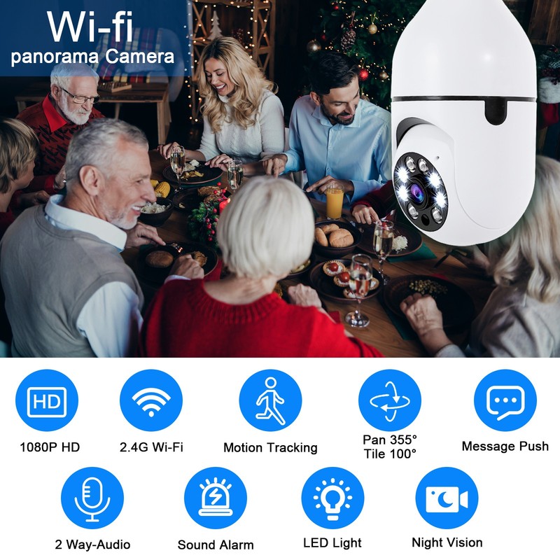 Security Camera 1080P E27 Light Bulb Wireless WiFi Camera 360°Night Vision Home gallery