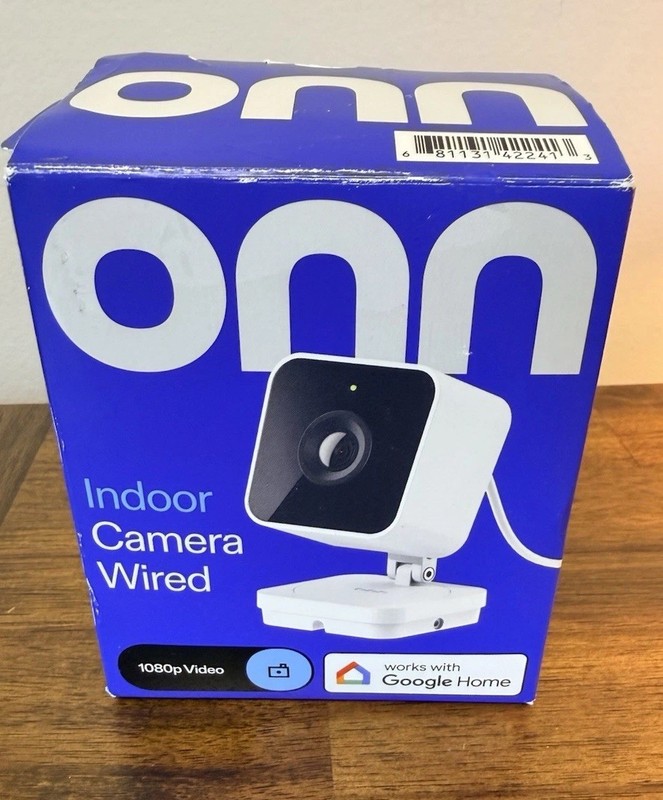 onn. Indoor Wired Security Camera 1080p Video Works W/Google Home OPEN BOX