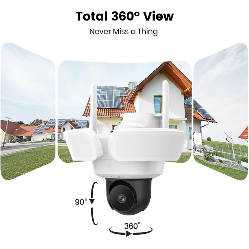 3K UHD Outdoor Floodlight Camera, 360° Surveillance, 24/7 Recording, Motion Dete gallery
