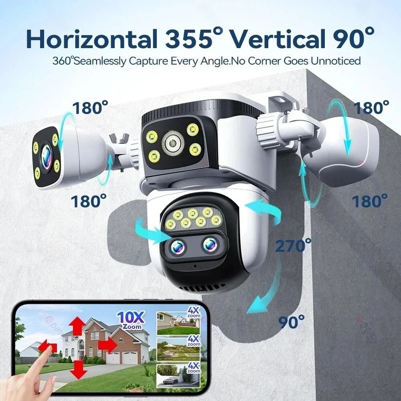 10K 20MP 4-Lens PTZ Home Outdoor Camera 10X Zoom WiFi CCTV Comes With 64GB Card gallery