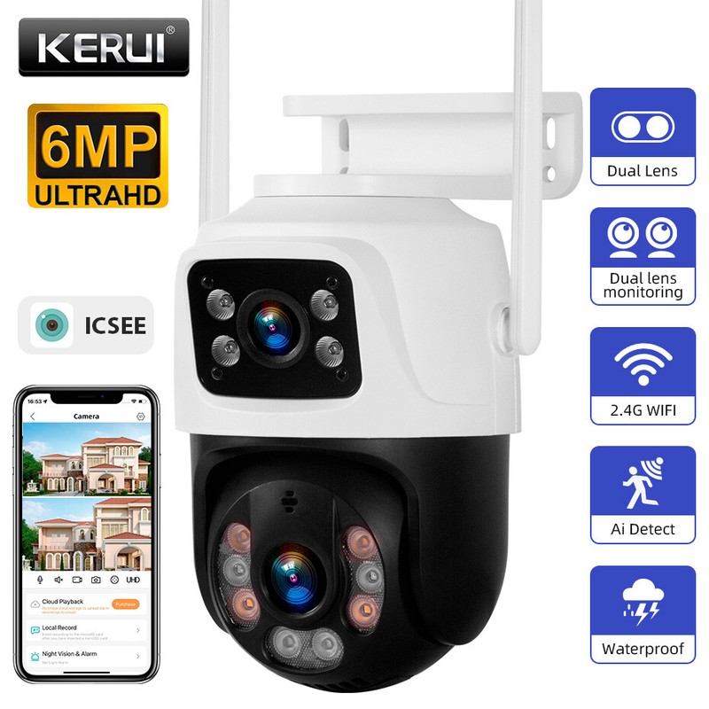 ICSee Dual Lens WiFi IP Camera Wireless Outdoor CCTV PTZ Home Security IR Cam US