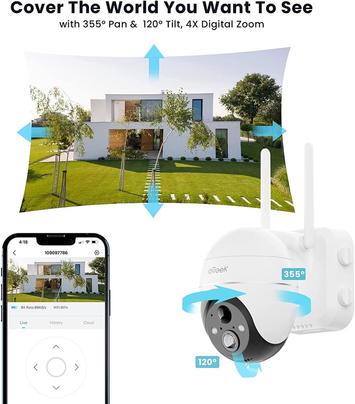 ieGeek 5MP WiFi Solar Security Camera 360°Wireless Home Battery PTZ CCTV System gallery