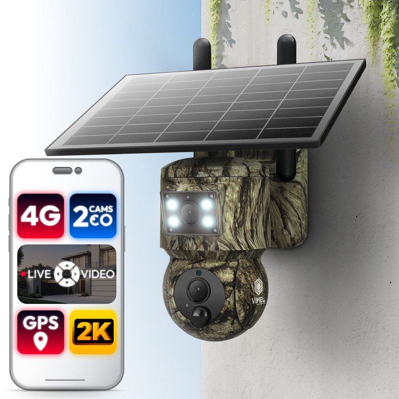 4G Trail Camera Outdoor Solar Wildlife 2K Dual Lens 360 View GPS Battery