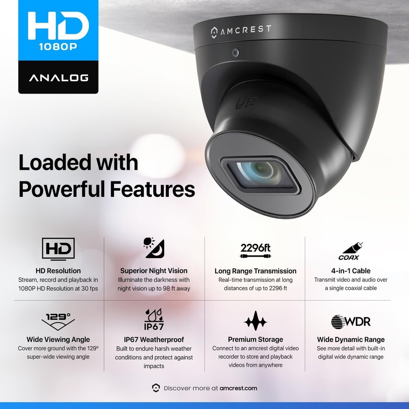 Analog Outdoor Security Camera, Dome 2MP 1080P @ 30fps, Quadbrid HD-CVI/TVI/A... gallery