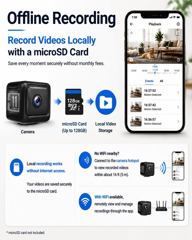 Mini Indoor Pet Camera, 1080P HD Offline Recording, 6-Hour Battery | Smart Motio gallery