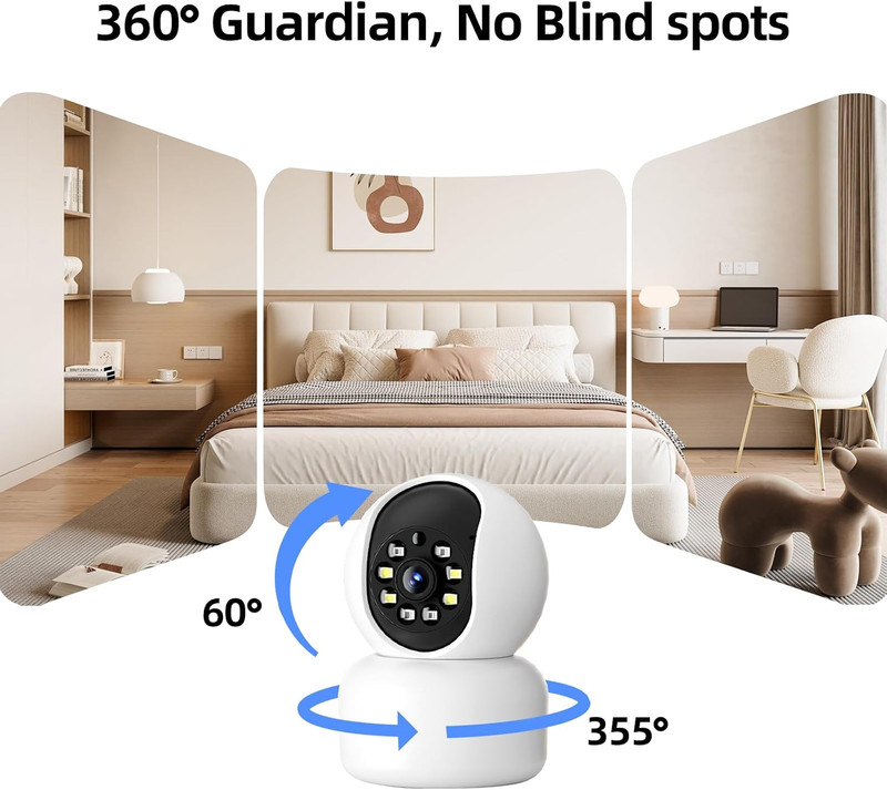 Hawkray 360° 2K 3MP Security Camera Indoor,2.4/5Ghz Wifi Smart Motion Alert with gallery