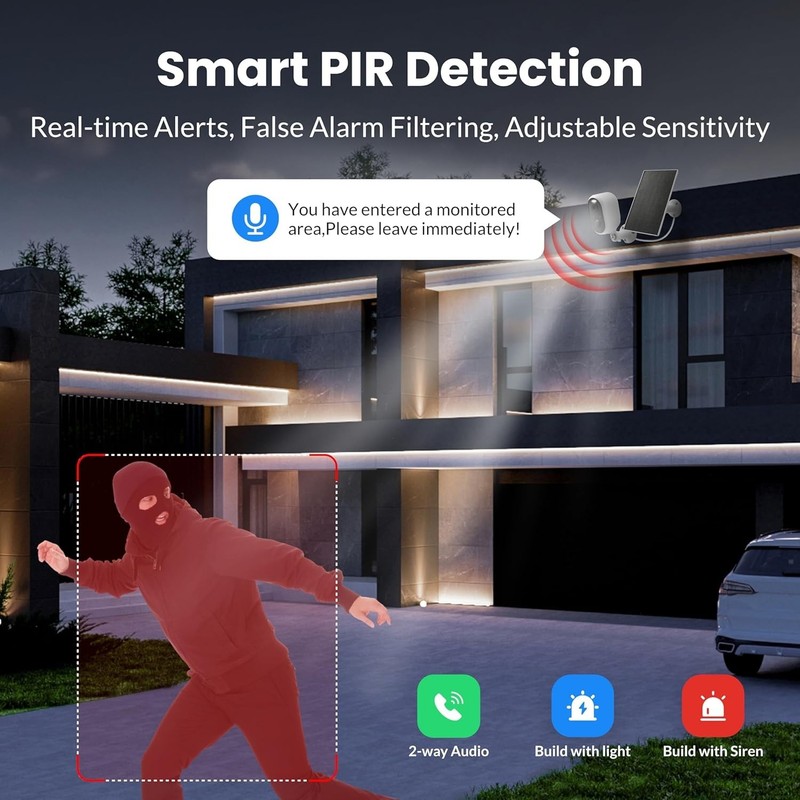 2K Solar Security Camera with Color Night Vision and 2-Way Audio - Waterproof gallery