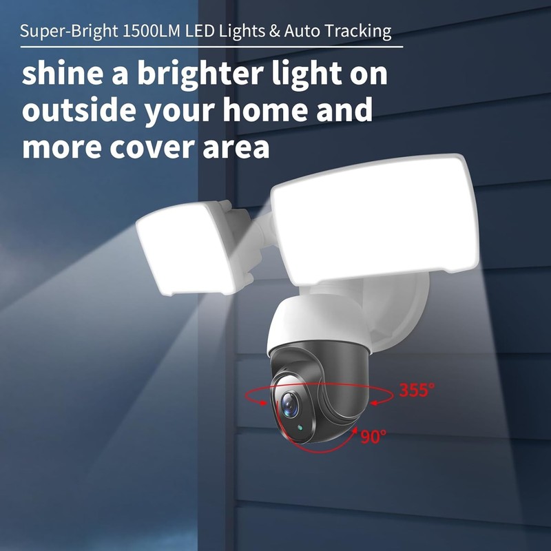 PTZ Home Security Floodlight Camera 360° Auto Tracking 1080P Night Vision gallery