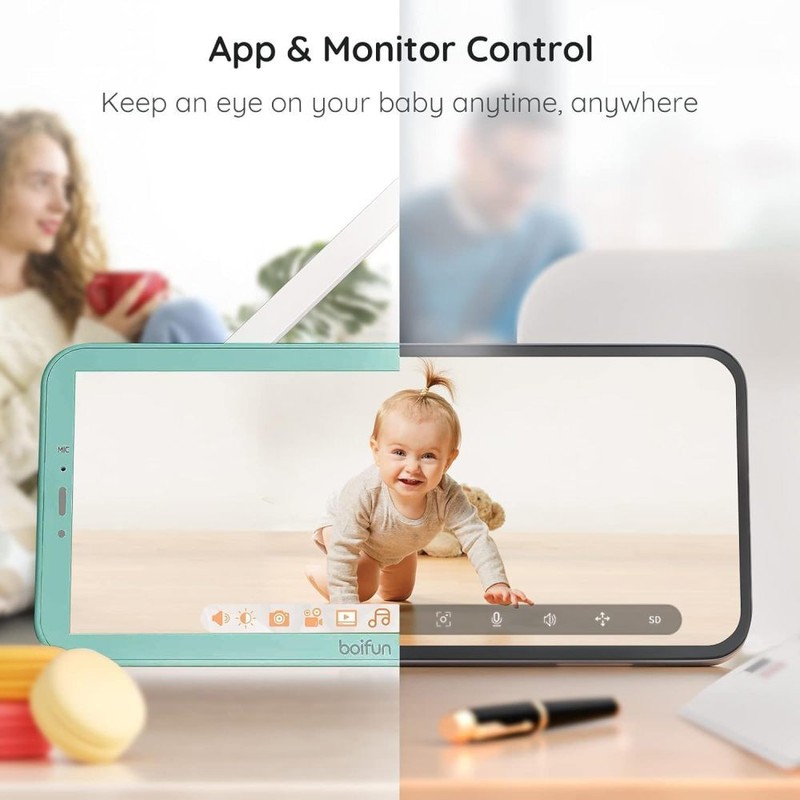 BOIFUN 5" Split-Screen Baby Monitor 2K WiFi Auto Tracking PTZ, Custom Alarm Zone gallery