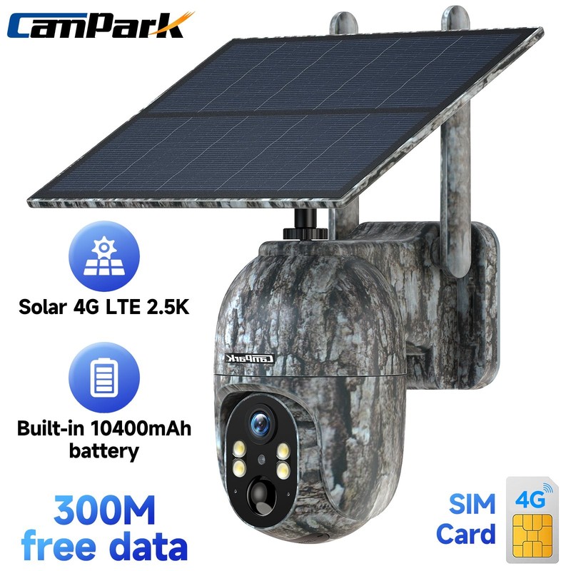 Campark 4G LTE Trail Camera 2.5K Live View Hunting 6W Solar Security Camera