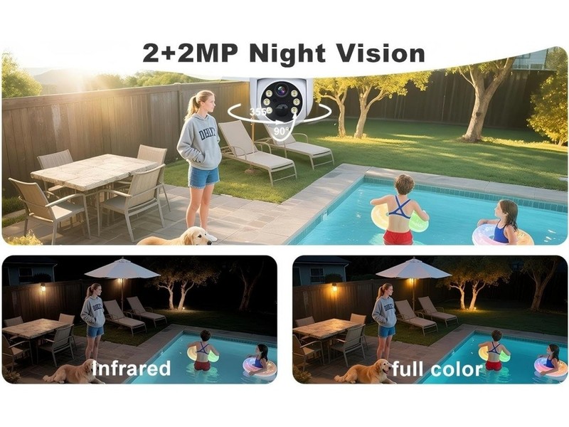 Solar-Powered Dual Lens Outdoor Camera: 2.4G Wireless 2K, 355° PanTilt (CA Ship) gallery