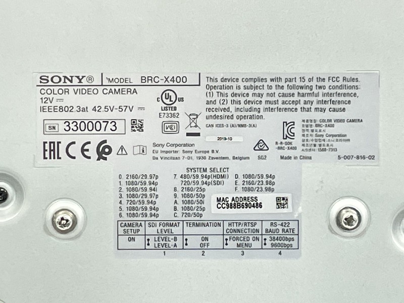 Sony BRC-X400 - 4K PTZ Camera with HDMI, IP, 3G-SDI Output - White - See Desc gallery