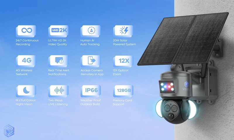 4G Security Camera Solar Powered 2K UHD Two Cams 12X Optical Zoom 24/7 Recording gallery