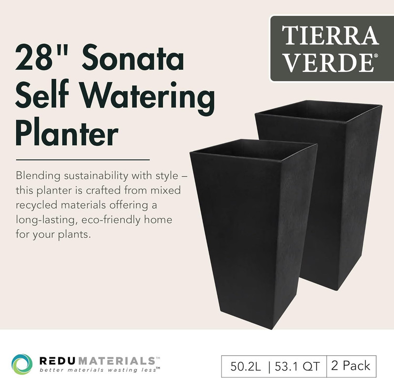 Self-Watering Square Planters 2-Pack - Large Black Gardening Containers gallery