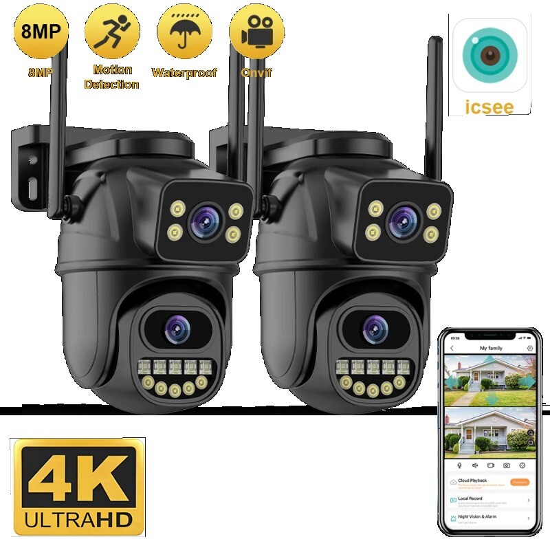 2/4 Pcs 4K 8MP WiFi Surveillance Camera Dual Lens Outdoor Security PTZ IP Camera