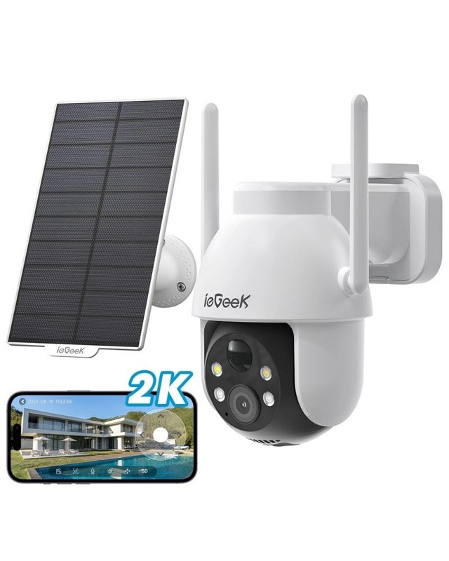 ieGeek Wireless Outdoor Security Camera with Solar Panel 2K 360°PTZ Night Vision