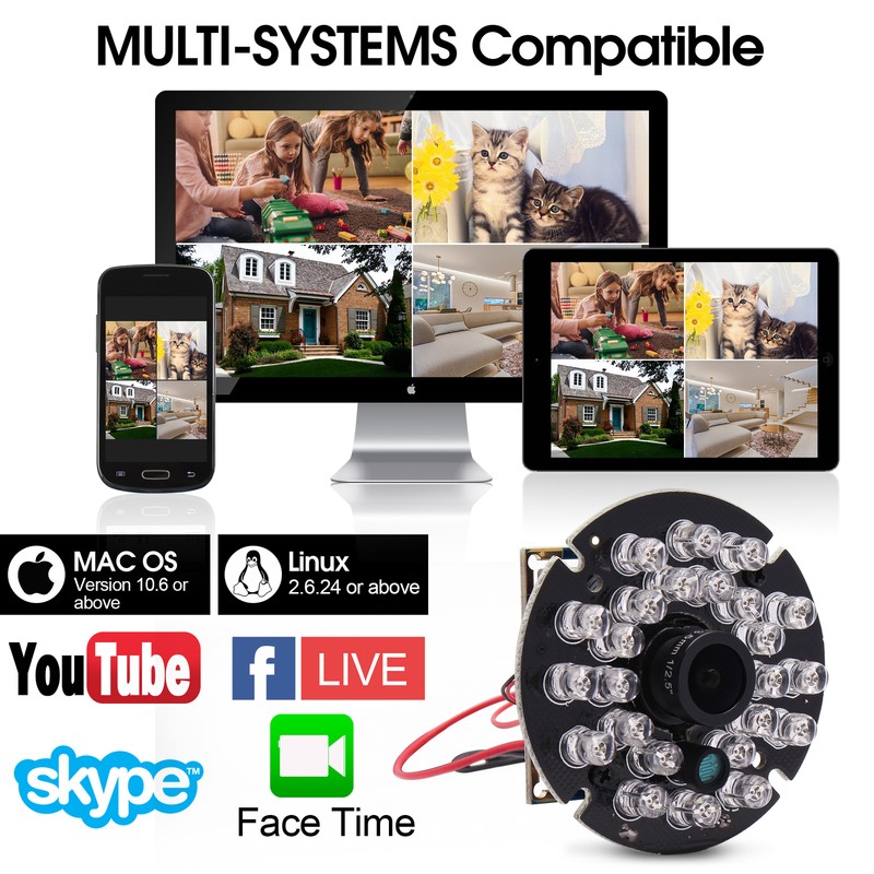 ELP 720P USB Camera module with audio 24PCS IR LED 1.0MP Web Camera 3.6mm lens gallery