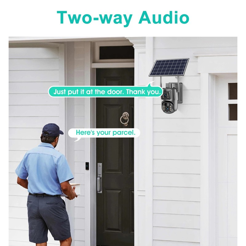 Dual-Lens WIFI Solar Panel Battery 8MP Wireless PTZ Pan Tilt IP Security Camera gallery