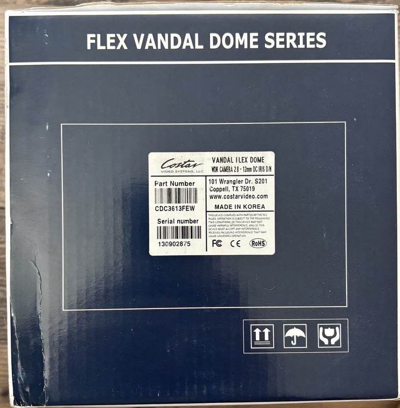 Costar CDC3613FEW Vandal Flex Dome Analog Camera 600TVL WDR 2.8-12mm NIB