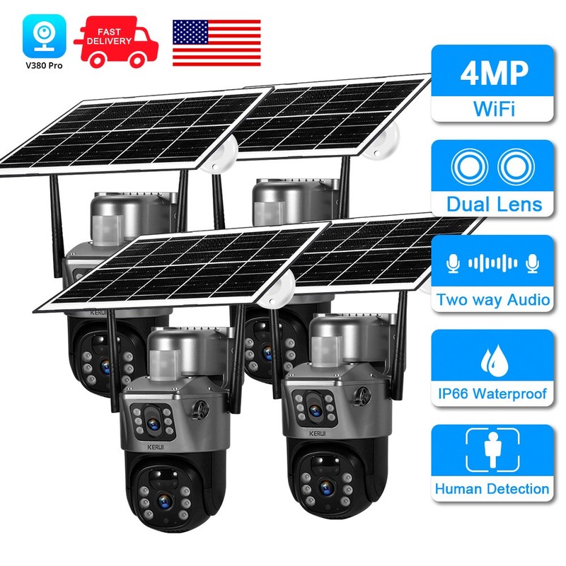 4 PACK 4MP Solar Camera WIFI Solar Panel Dual Lens Camera Home Security CCTV Cam