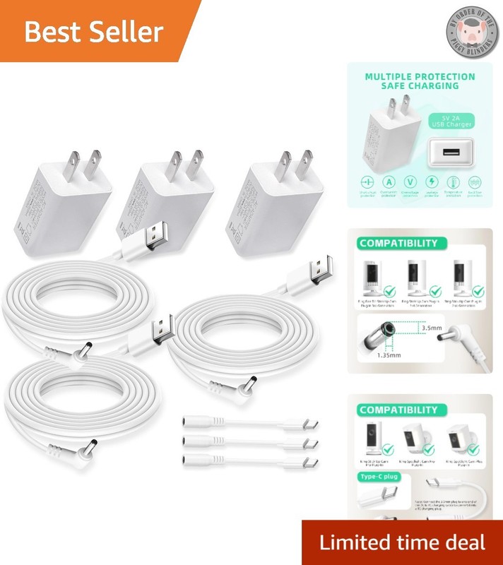 Ultimate Charging Solution – 3 Pack Power Adapters for Ring Security Cameras