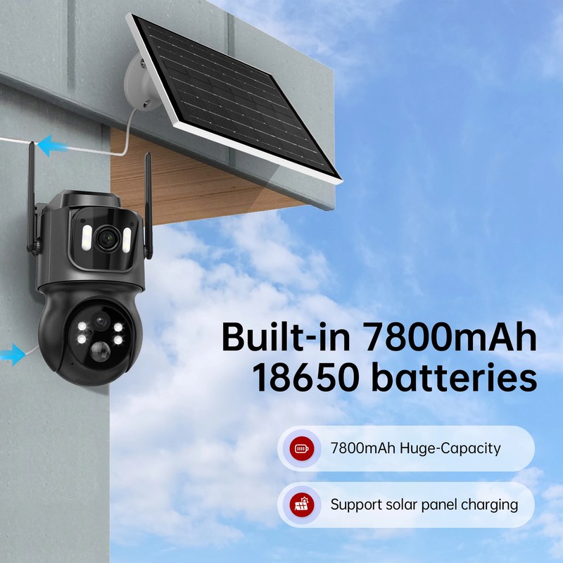 8MP Wireless Solar Cameras Dual Lens WiFi PTZ Outdoor Built-in Battery Monitors gallery