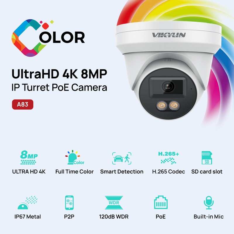 Vikylin 4K 8MP POE IP Camera Outdoor Full Color Onvif Microphone Ethernet Indoor gallery