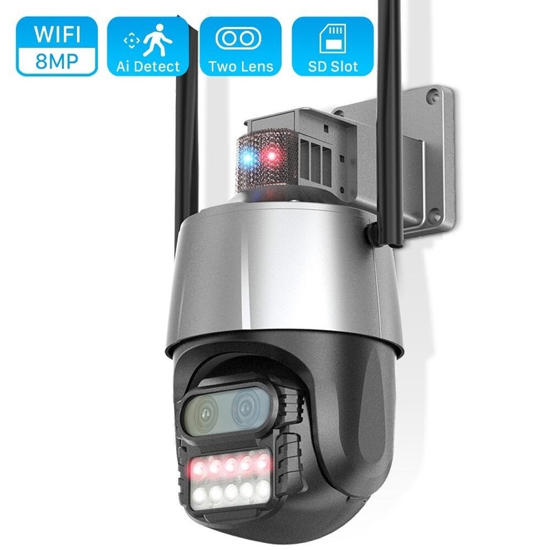 8MP 4K 8x Zoom Dual Lens PTZ IP Camera WiFi Security Camera With Alarm Lights